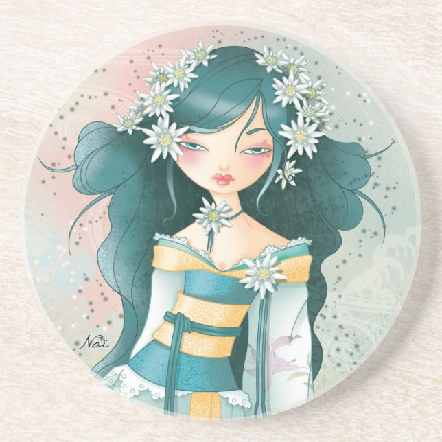 Geisha Edelweïss Sandstein Untersetzer (Vorne)