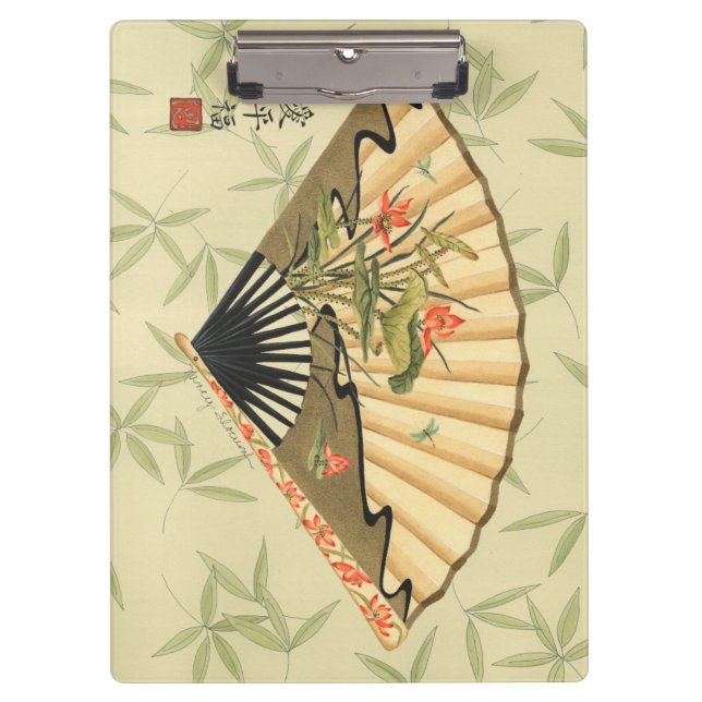 Geisha Fan mit Blätter und Blumendruck Klemmbrett (Vorderseite)