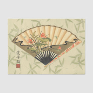 Geisha-Fan mit Blätter und Blumendruck Seidenpapier