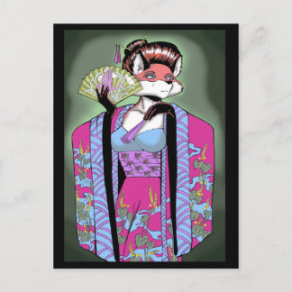 Geisha Fox Postcard Postkarte