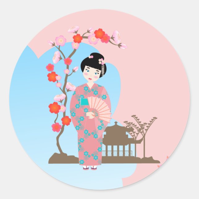 Geisha-Geburtstagsparty Runder Aufkleber (Vorderseite)