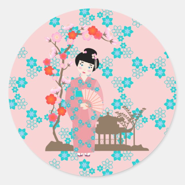 Geisha-Geburtstagsparty Runder Aufkleber (Vorderseite)