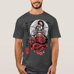 Geisha Girl Katana Schwert und Tattoo des Drachen  T-Shirt