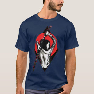 Geisha Girl Katana Schwert und Tattoo des Drachen  T-Shirt