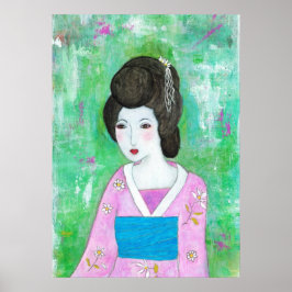 Geisha Girl Mixed Media Abstrakt Art Malerei Poster