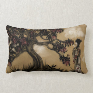 Geisha im japanischen Stil und blühender Baum Lendenkissen