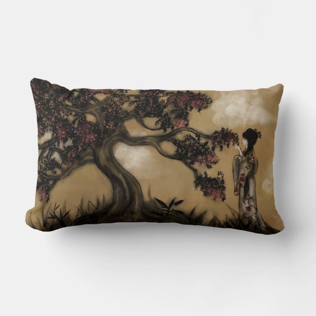Geisha im japanischen Stil und blühender Baum Lendenkissen (Vorderseite)