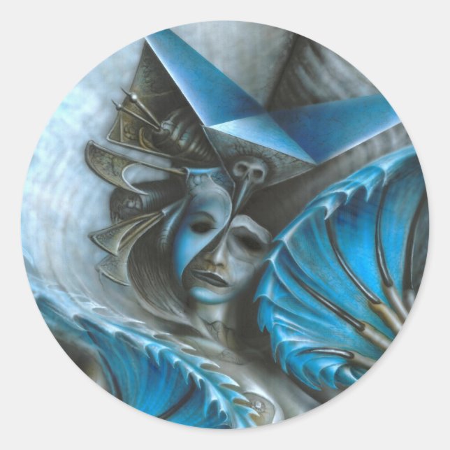 Geisha in blau runder aufkleber (Vorderseite)