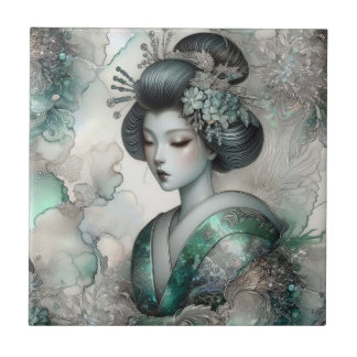 Geisha in Green Design Serie #2 Fliese