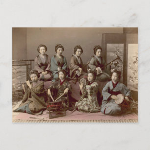 Geisha-Mädchen spielen Musikinstrumente Postkarte