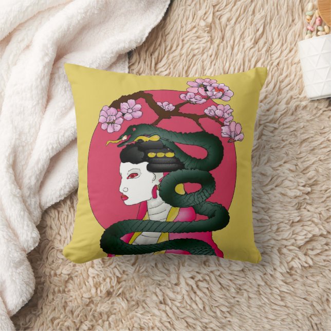 Geisha Mädchen und Schlange Kissen (Decke)