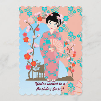 Geisha Mädels und Blume Geburtstagsfeier Einladung