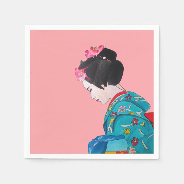 Geisha mit Cherry-Blüte japanisches Homeware Serviette (Vorderseite)