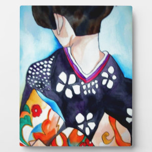 Geisha mit dunkelblauer Kimono-Originalkunst Fotoplatte