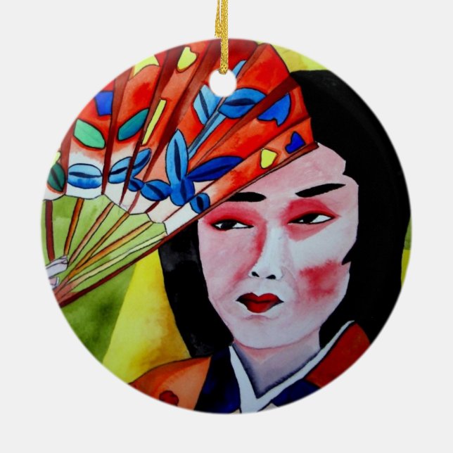 Geisha mit Fan Keramikornament (Hinten)