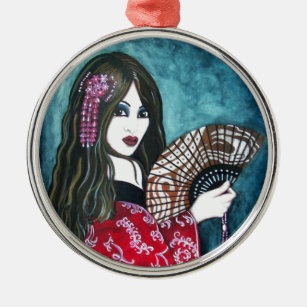 Geisha mit Fan Silbernes Ornament