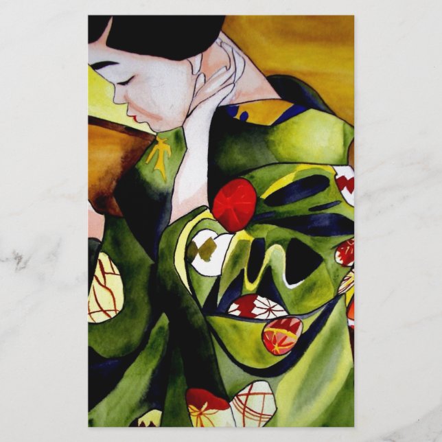 Geisha mit olivgrünem Kimono Briefpapier (Vorderseite)