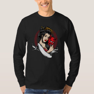 Geisha mit Oni Mask Devil Demon T-Shirt