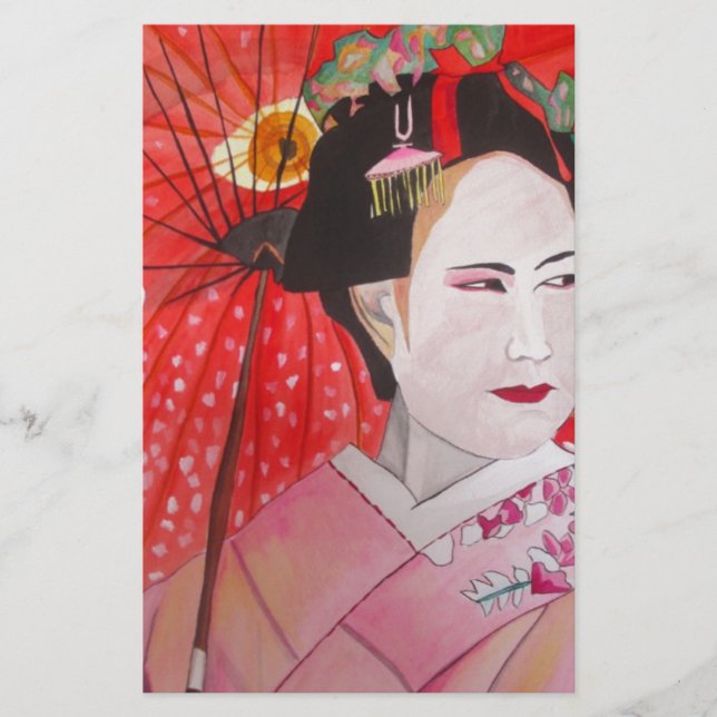 Geisha mit Rotem Umbrella-Originalbild Briefpapier (Vorderseite)