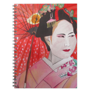 Geisha mit Rotem Umbrella-Originalbild Notizblock