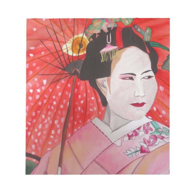 Geisha mit Rotem Umbrella-Originalbild Notizblock (Vorderseite)