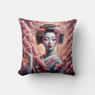 Geisha Oil Painting With Cherry Blossom Kissen
