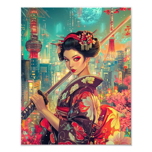 Geisha Poster, lebhafte Geisha Art Print Fotodruck (Vorne)