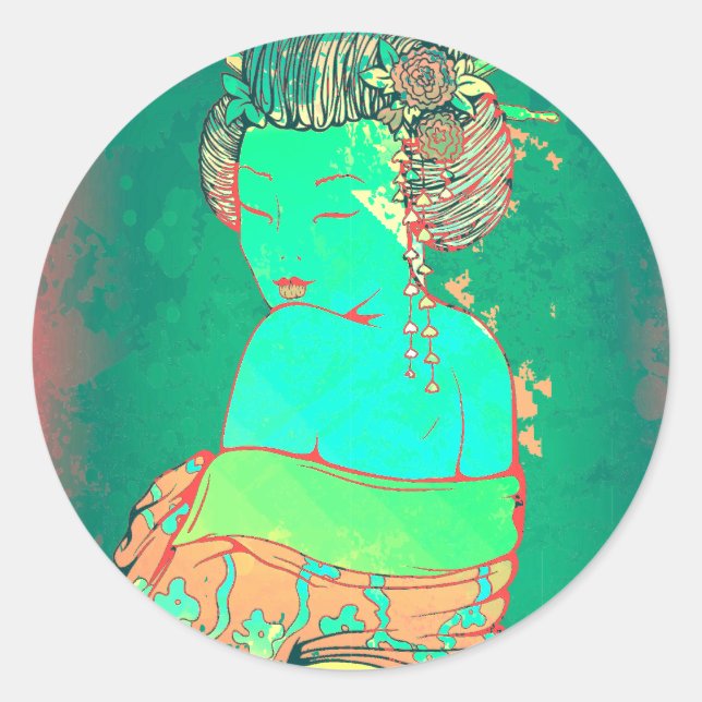 Geisha Psychedelic Runder Aufkleber (Vorderseite)