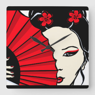 Geisha Quadratische Wanduhr