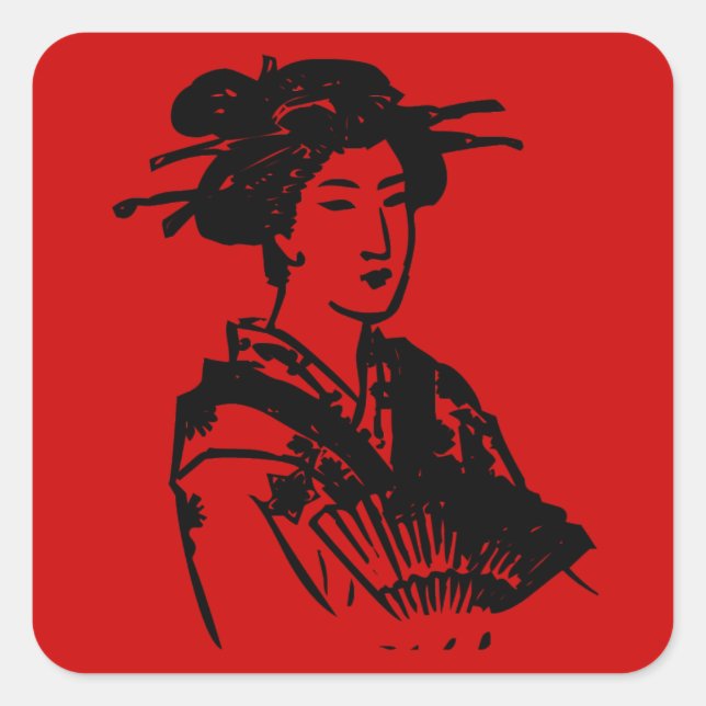 Geisha Quadratischer Aufkleber (Vorderseite)