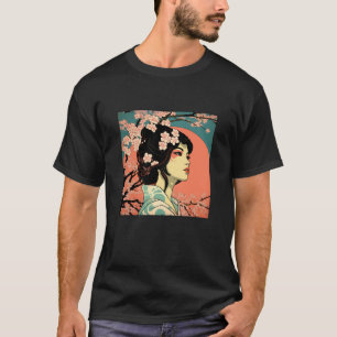 Geisha Retro Female Kimono Samurai Japanischer Vin T-Shirt