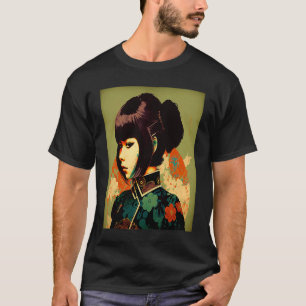 Geisha Retro Female Kimono Samurai Japanischer Vin T-Shirt