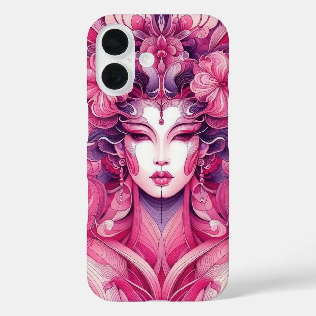 Geisha-rosa-Blume mit orientalischer abstrakter Sy iPhone 16 Hülle (Rückseite)