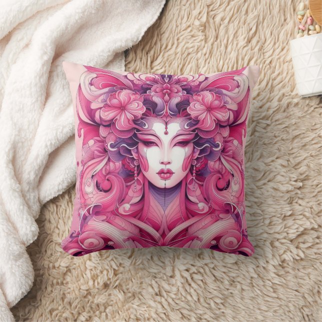 Geisha-rosa-Blume mit orientalischer abstrakter Sy Kissen (Decke)