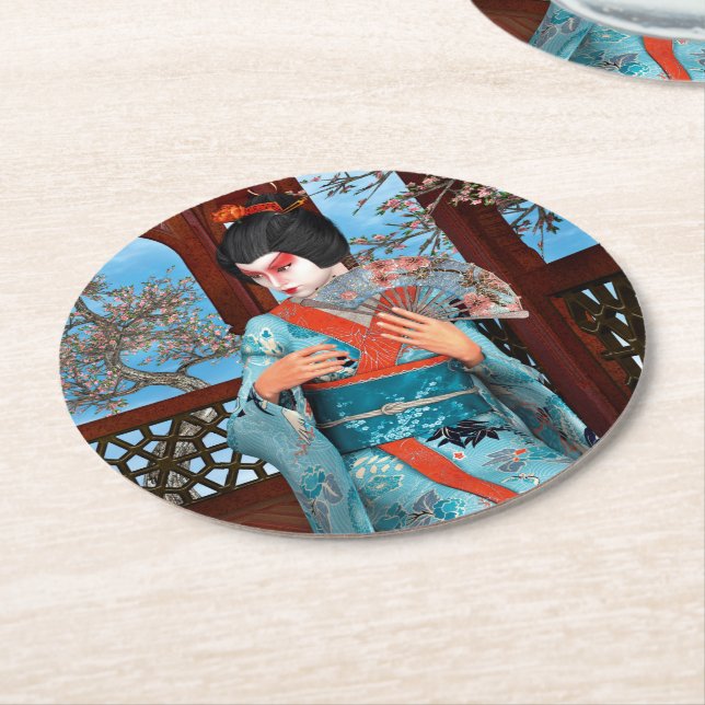 Geisha Runder Pappuntersetzer (Angewinkelt)