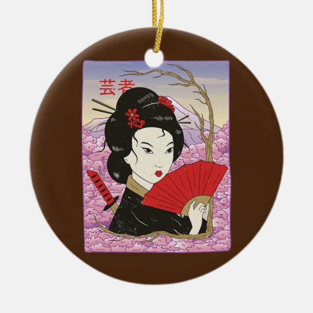 Geisha Samurai Japan Culture Japanisch Kawaii Keramik Ornament (Vorne)