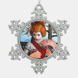 Geisha Schneeflocken Zinn-Ornament
