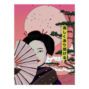 Geisha Sei schön japanischer Manga-Stil Japan Poster