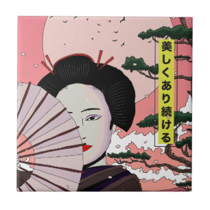 Geisha Sei schön Japanischer Manga-Stil Japanisch  Fliese