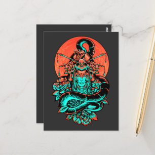 Geisha-Tattoo in verbranntem Orange und Schwarz Postkarte