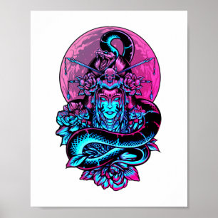 Geisha Tattoo Pink Blumengestein Poster