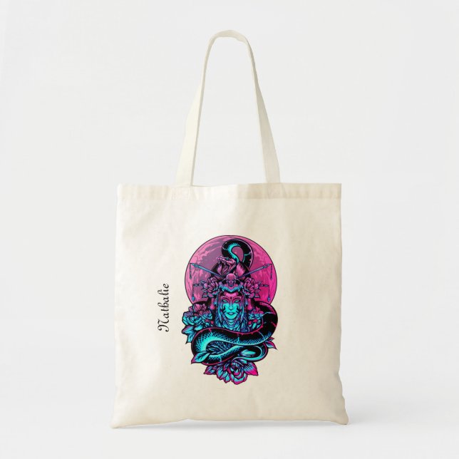 Geisha Tattoo Pink Blumengestein Tragetasche (Vorne)
