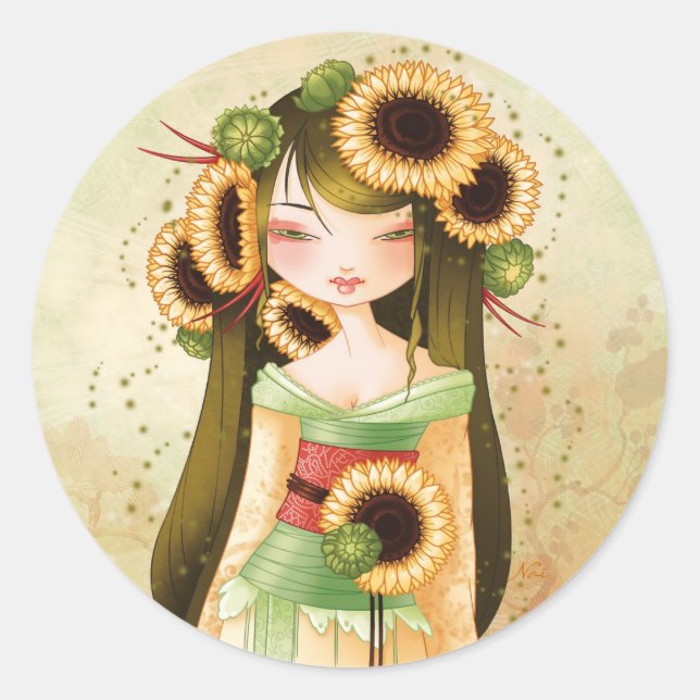 Geisha Trounesco Runder Aufkleber (Vorderseite)