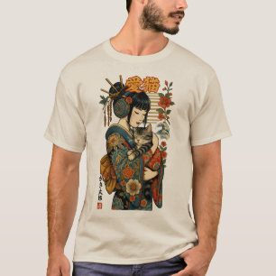 Geisha und Cat - Japanisches Blumenkohl T-Shirt