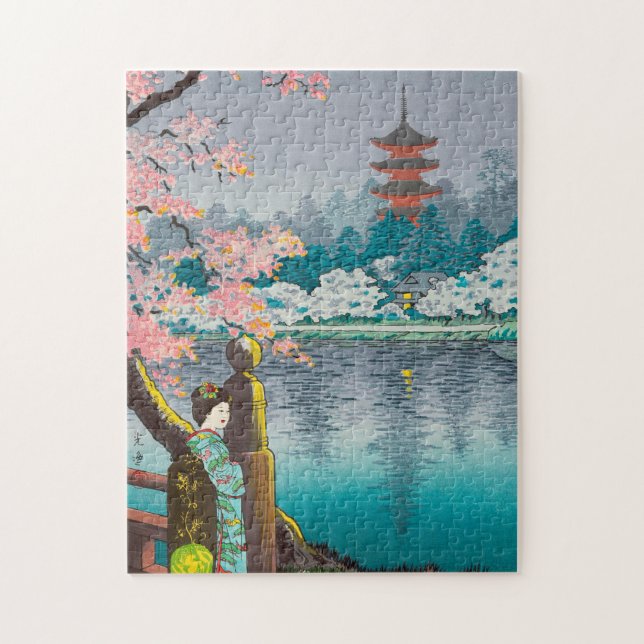 Geisha und Cherry Tree Ueno Park japanische Landsc (Vertikal)