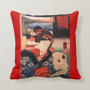 Geisha und ihr Katzenwirbelkissen Kissen
