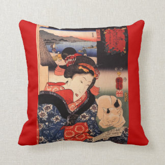 Geisha und ihr Katzenwirbelkissen Kissen