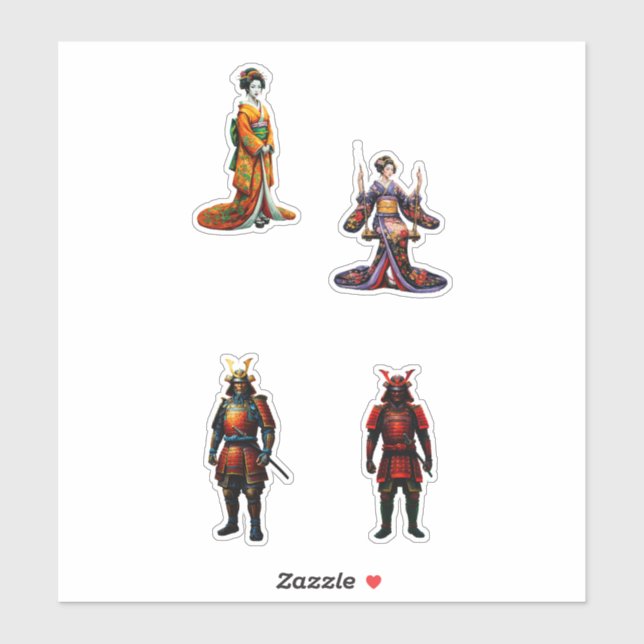 Geisha und Samurai Aufkleber (Blatt)