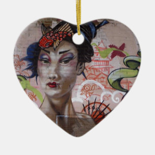 Geisha Urban Graffiti Street Art Keramik Ornament