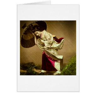 Geisha vintage dans une plaque en verre de pluie
